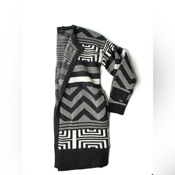 The Limited Cardigan Black Gray Open Front Geometric Western Sweater Y2K Medium - Picture 2 of 9